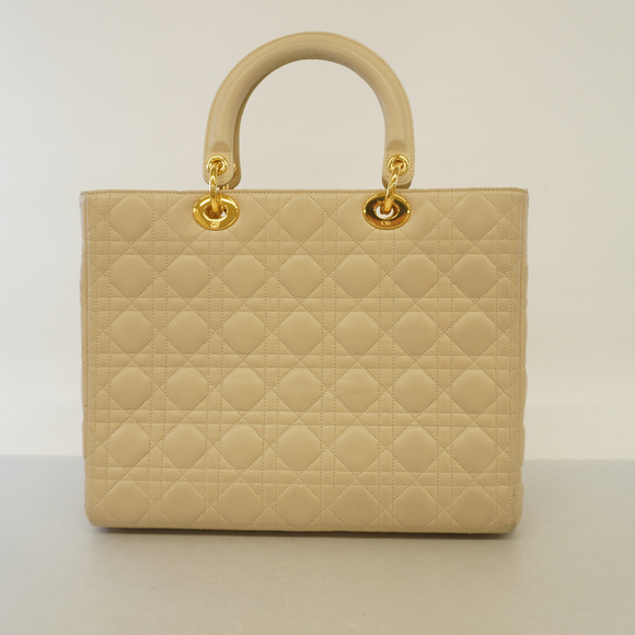 Auth Christian Dior Lady Dior Women's Leather Handbag Beige - Picture 13 of 13